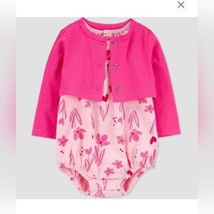 Nwt Girls Carter's Just One You Valentine 2pc Hearts Bubble Romper & Cardigan